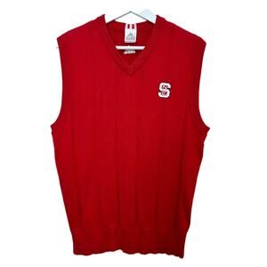 Vintage Adidas NC State University Sweater Vest Red Embroidered Logo Knit Medium